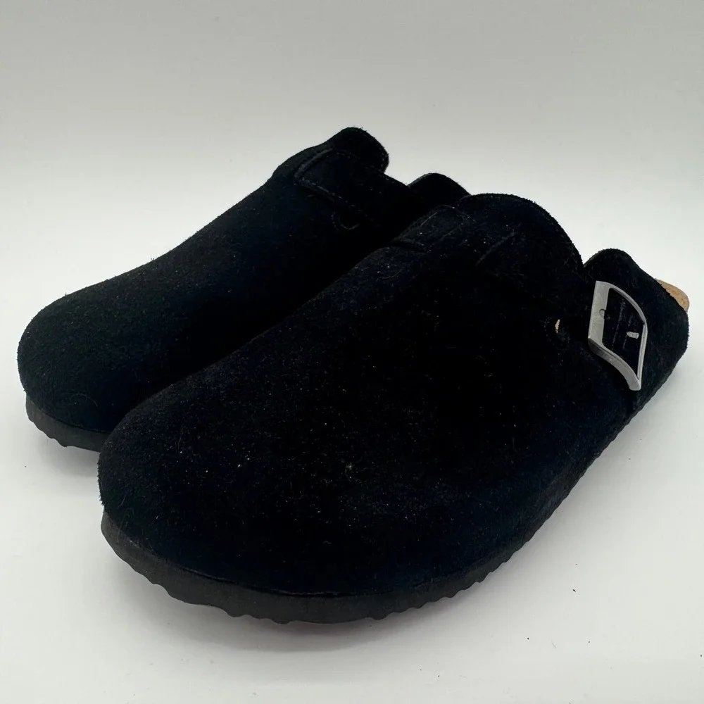 Khombu Damian Mens Mule Black Suede Clog Buckle Slip On Shoes Size NEW